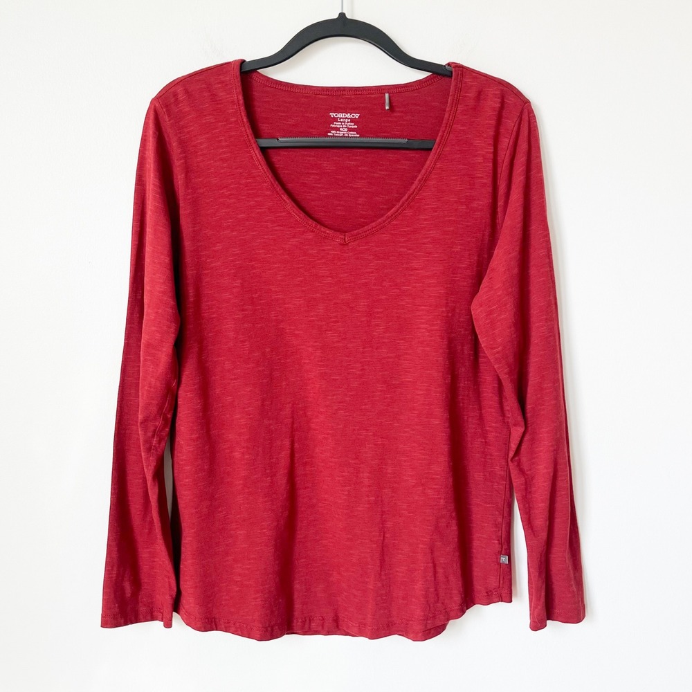 Toad&Co Marley Long Sleeve V-Neck Organic Cotton Tee Womens Large Red